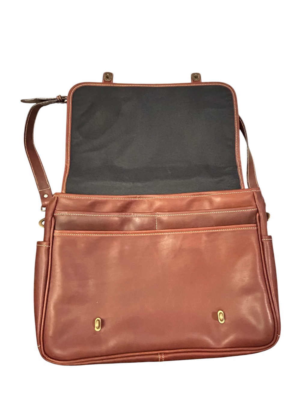 Tusting English Made Caramel Leather Messenger Lawyer Bag Vintage Rolltop Exec — image 3 of 8
